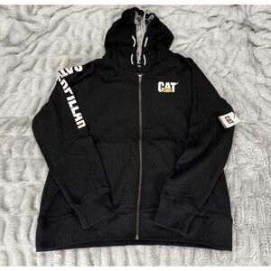 Caterpillar Hoodie Womens Large Black Full Zip Sweatshirt CAT Logo Workwear NWT